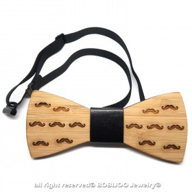 NP0014 BOBIJOO Jewelry Bambus Wood Bow Tie með Mustaches