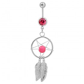 PIP0029 BOBIJOO Jewelry Piercing Ombelico In Acciaio Catture Da Sogno Strass Argento Rosa