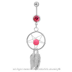 PIP0029 BOBIJOO Jewelry Piercing Belly Button Steel Catches Dream Rhinestone Silver Pink