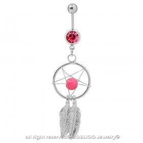 PIP0029 BOBIJOO Jewelry Piercing Ombelico In Acciaio Catture Da Sogno Strass Argento Rosa