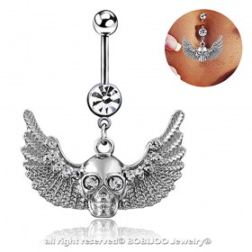 PIP0032 BOBIJOO Jewelry Piercing Bauchnabel Chirurgenstahl totenkopf Geflügelte Strass