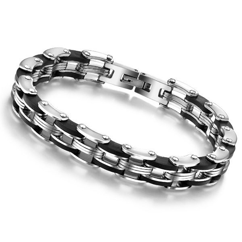 BR0015 BOBIJOO Jewelry Bracelet Chain Man stainless Steel, Silicone 8 mm