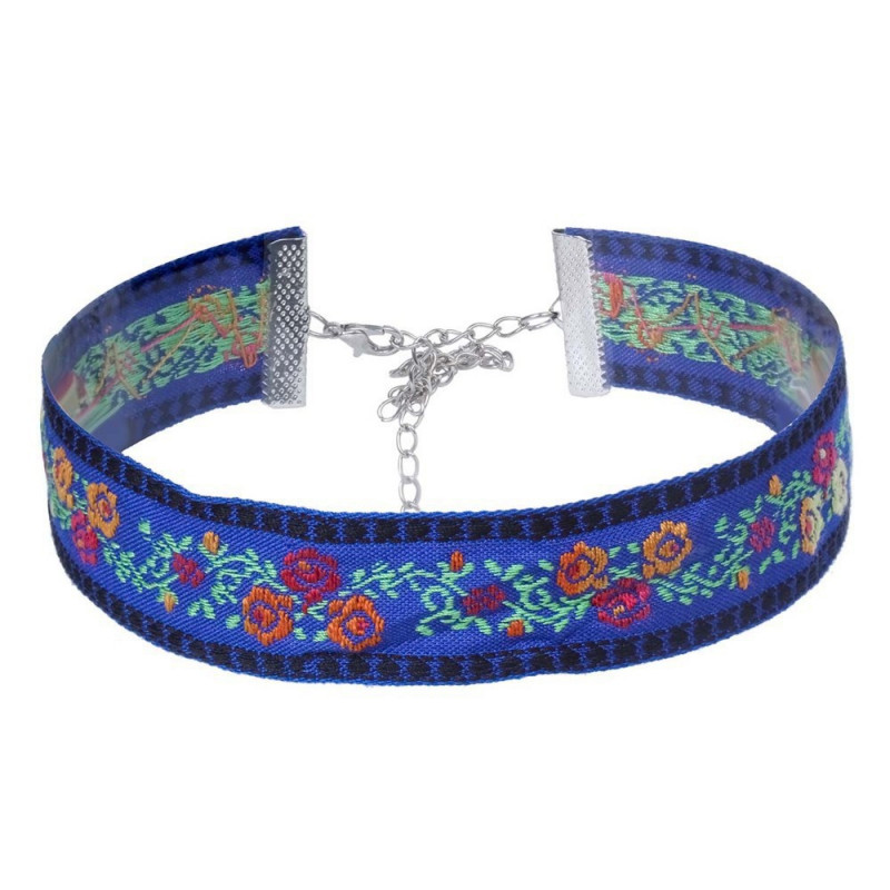 Collier Tour de Cou Tissu Fleur Bleu Bohème bobijoo