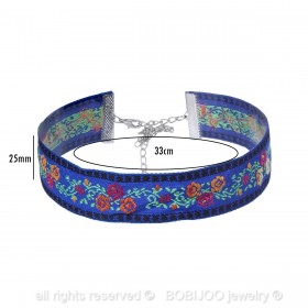 COF0020B BOBIJOO Jewelry Collar de Cuello redondo Flor de Tela Azul Bohemia