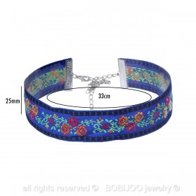 COF0020B BOBIJOO Jewelry Collo rotondo Fiore in Tessuto Blu, Boemia