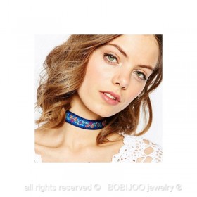 COF0020B BOBIJOO Jewelry Collar de Cuello redondo Flor de Tela Azul Bohemia