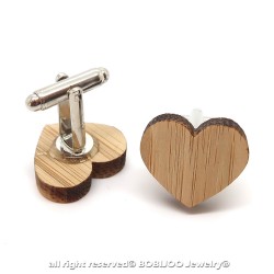BM0028 BOBIJOO Jewelry Cufflinks Wood Heart Love Love