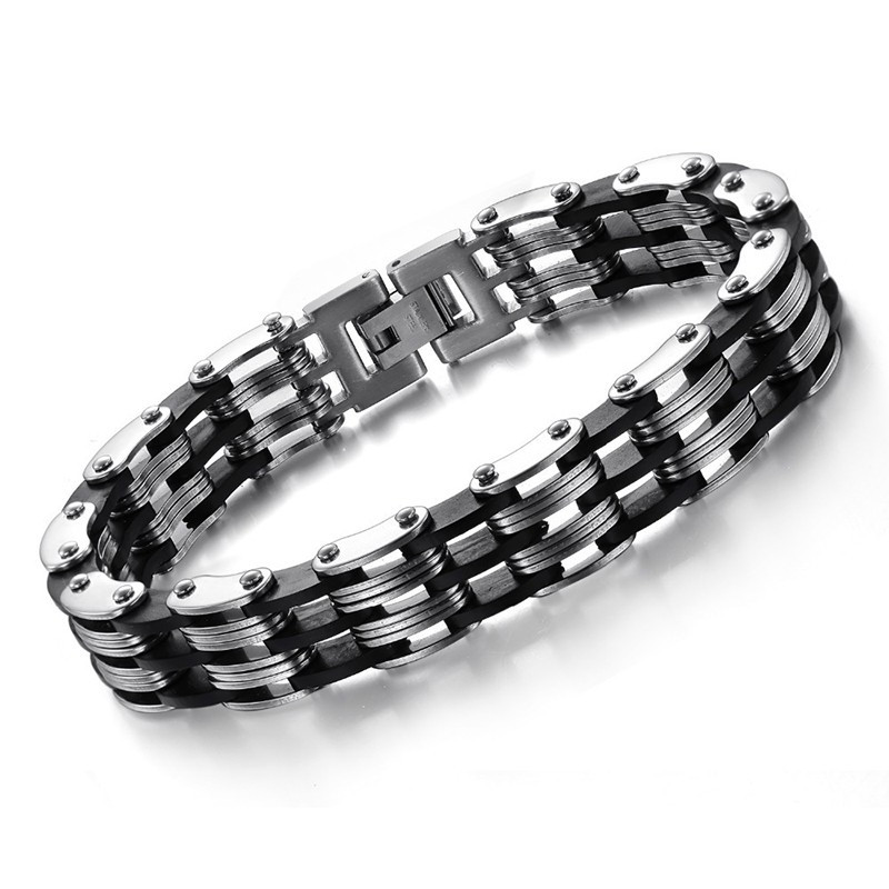 BR0018 BOBIJOO Jewelry Bracciale Catena Uomo in Acciaio inossidabile, Silicone 12 mm