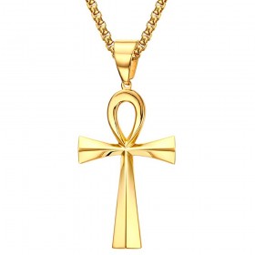 PE0071 BOBIJOO JEWELRY Kreuz des Lebens Anhänger 60 mm Edelstahl Goldkette