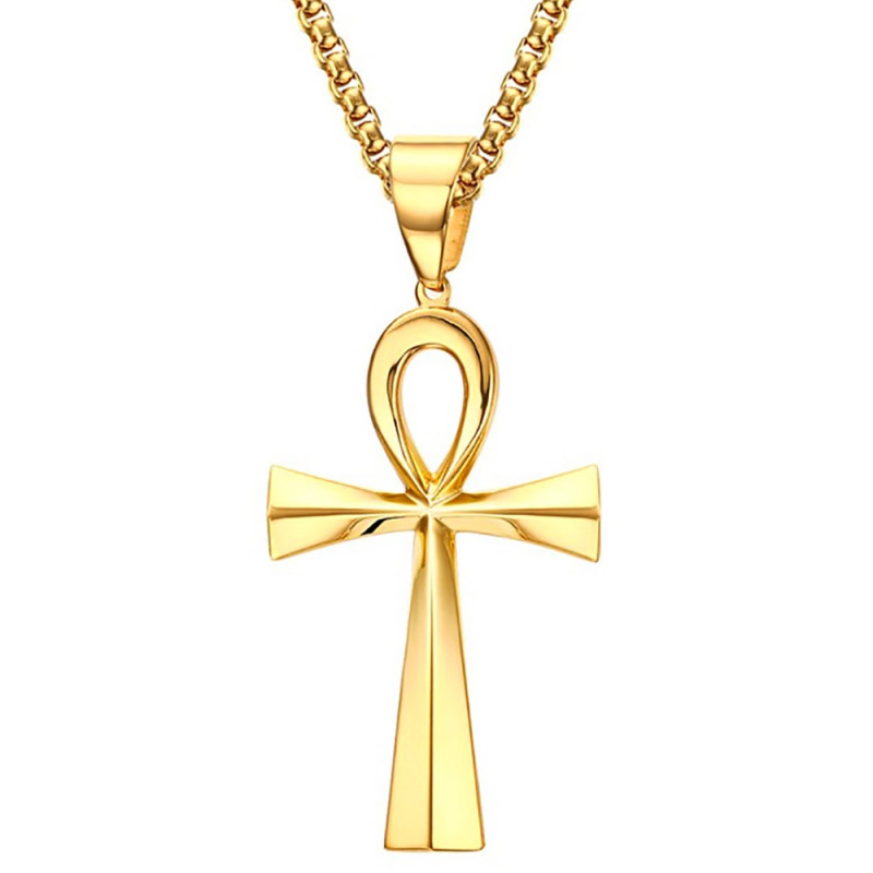 Croix de vie pendentif 60mm Acier inoxydable Or Collier bobijoo