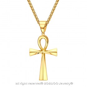 PE0071 BOBIJOO JEWELRY Ciondolo Croce della Vita 60mm Collana in Acciaio Inossidabile Oro