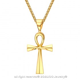 PE0071 BOBIJOO JEWELRY Colgante Cruz de la Vida Collar de oro de acero inoxidable de 60 mm