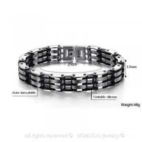 BR0018 BOBIJOO Jewelry Armband-Kette herren Stahl Silikon 12 mm