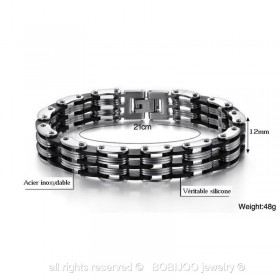 BR0018 BOBIJOO Jewelry Bracciale Catena Uomo in Acciaio inossidabile, Silicone 12 mm