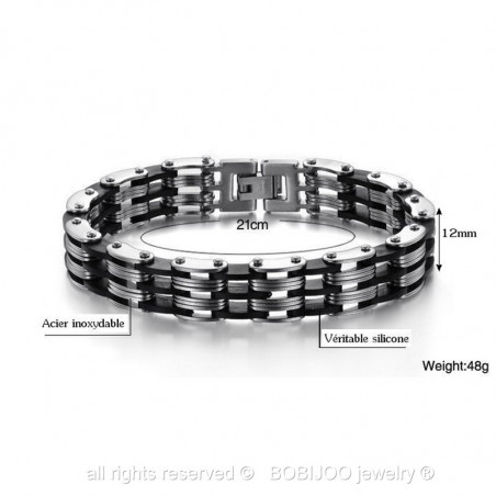 BR0018 BOBIJOO Jewelry Armband-Kette herren Stahl Silikon 12 mm