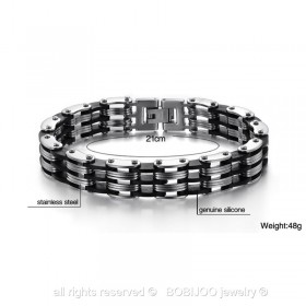 BR0018 BOBIJOO Jewelry Bracciale Catena Uomo in Acciaio inossidabile, Silicone 12 mm