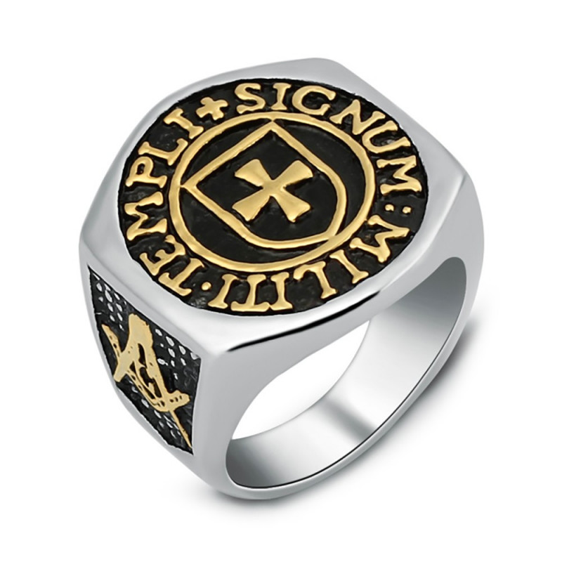 BA0068 BOBIJOO Jewelry Anello Sigillo Templare Croce Frank Mason Templi Signum Militi