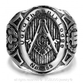 BA0187 BOBIJOO Jewelry Signet Ring Freemasonry UGLQ PHOENIX LOGDE 85