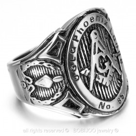 BA0187 BOBIJOO Jewelry Signet Ring Freemasonry UGLQ PHOENIX LOGDE 85