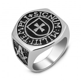BA0188 BOBIJOO Jewelry Ring Siegelring Kreuz Templer-Freimaurer Signum Templi Militi