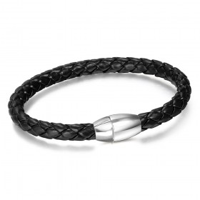 BR0226 BOBIJOO Jewelry Bracelet Man Genuine Leather Black Twisted Steel