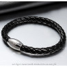 BR0226 BOBIJOO Jewelry Pulsera De Hombre De Cuero Genuino Negro Trenzado De Acero