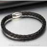 BR0226 BOBIJOO Jewelry Bracciale Uomo Vera Pelle Nero Acciaio Torto