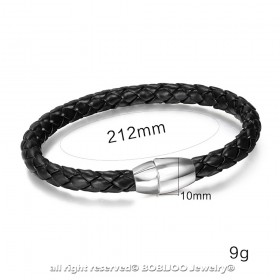 BR0226 BOBIJOO Jewelry Bracciale Uomo Vera Pelle Nero Acciaio Torto