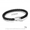 BR0226 BOBIJOO Jewelry Pulsera De Hombre De Cuero Genuino Negro Trenzado De Acero