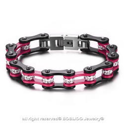 BR0225 BOBIJOO Jewelry Armband Gemischte Stahl-Kette Fahrrad Motorrad Schwarz Pink Strass