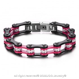 BR0225 BOBIJOO Jewelry Bracelet Mixed Steel Chain Bike Motorcycle Black Pink Rhinestones