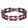 BR0225 BOBIJOO Jewelry Bracciale In Sistema Misto Acciaio-Catena Moto Moto Nero Strass Rosa