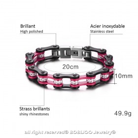 BR0225 BOBIJOO Jewelry Bracelet Mixed Steel Chain Bike Motorcycle Black Pink Rhinestones