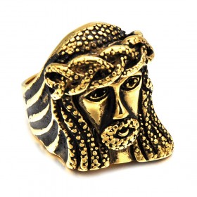 BA0190 BOBIJOO Jewelry Breit Ring Siegelring Edelstahl Vergoldet Jesus