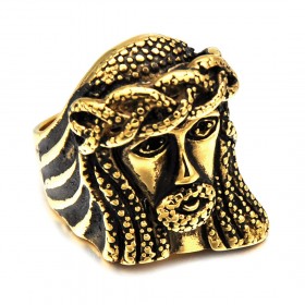 Large Bague Chevalière Acier Inoxydable Doré Jesus bobijoo