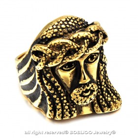 BA0190 BOBIJOO Jewelry Breit Ring Siegelring Edelstahl Vergoldet Jesus