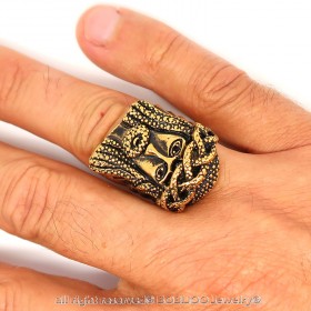 BA0190 BOBIJOO Jewelry Breit Ring Siegelring Edelstahl Vergoldet Jesus