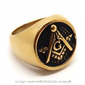 BA0192 BOBIJOO Jewelry Ring Signet Ring, Round Gold Plated End Freemasonry