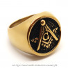 BA0192 BOBIJOO Jewelry Ring Signet Ring, Round Gold Plated End Freemasonry