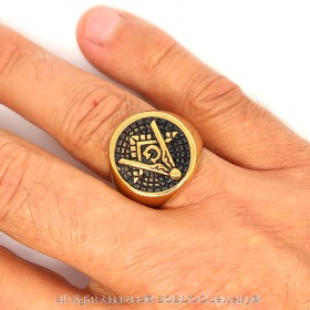 BA0192 BOBIJOO Jewelry Ring Signet Ring, Round Gold Plated End Freemasonry