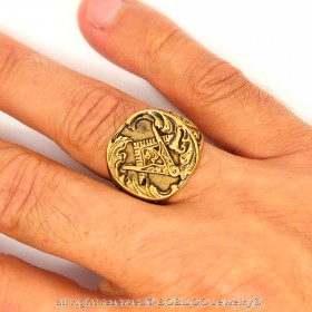 BA0193 BOBIJOO Jewelry Ring Siegelring Vintage Stahl Gold Ende Freimaurerei