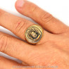 BA0194 BOBIJOO Jewelry Round Ring Man Steel Golden Gold Fine Black Head, Jesus Christ