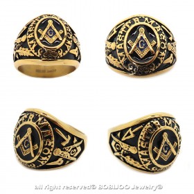 BA0019 BOBIJOO Jewelry Signet Ring Freemasonry Master Black Blue Steel