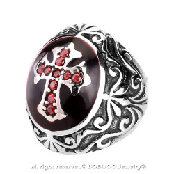 BA0205 BOBIJOO Jewelry Ring Siegelring Mann Rotes lateinisches Kreuz templer Stahl