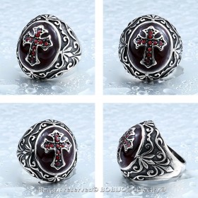 BA0205 BOBIJOO Jewelry Ring Signet ring Man Red Latin Cross templar Steel