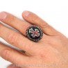 Bague Chevalière Homme Rouge Croix Latine templier Acier bobijoo