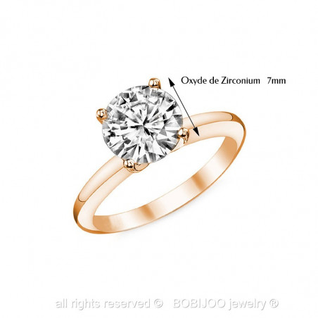 Bague Solitaire Rose Gold Zirconium 7mm 4 griffes bobijoo