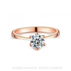 SOL0006 BOBIJOO Jewelry Anello Solitario in Oro Rosa Zirconia 6mm 6 artigli