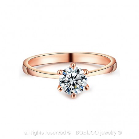 SOL0006 BOBIJOO Jewelry Anello Solitario in Oro Rosa Zirconia 6mm 6 artigli