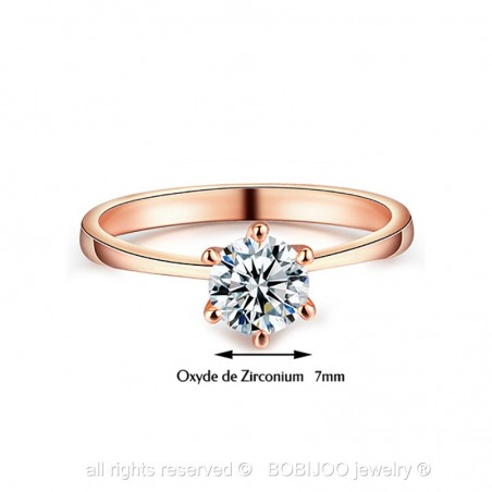 SOL0006 BOBIJOO Jewelry Anillo Solitario en Oro Rosa Zirconia 6mm 6 garras